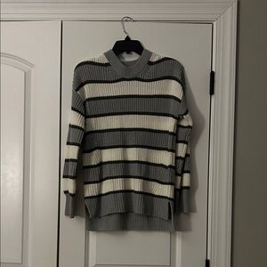 SO Women's Gray and Cream Striped Sweater